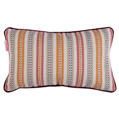 Kelling Home- Striped Orange, Pink & Blue Rectangular Cushion With Plum Velvet Piping