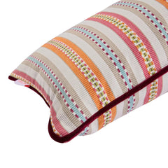 Kelling Home- Striped Orange, Pink & Blue Rectangular Cushion With Plum Velvet Piping