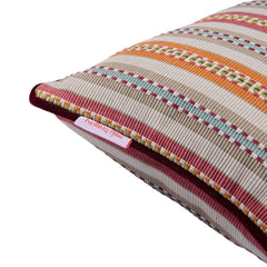 Kelling Home- Striped Orange, Pink & Blue Rectangular Cushion With Plum Velvet Piping