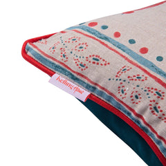 Kelling Home- Floral Blue & Red Rectangular Cushion With Teal Velvet Back