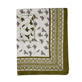 Putty Little Oak Leaf Tablecloth with Peridot Green Border- Napkins Included