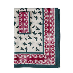 Kelling Home Teal Little Oak Leaf Tablecloth with Pink Border- Napkins Included