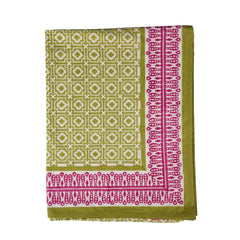Kelling Home, Peridot Alotablot Tablecloth with Pink Border- Napkins Included