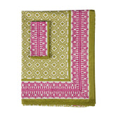 Kelling Home, Peridot Alotablot Tablecloth with Pink Border- Napkins Included