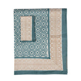 Teal Alotablot Tablecloth with Putty Border- Napkins Included