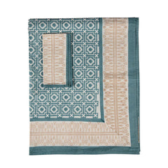 Teal Alotablot Tablecloth with Putty Border- Napkins Included