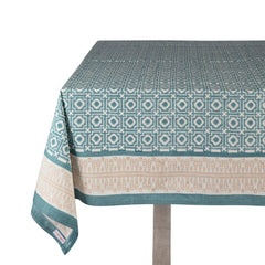 Teal Alotablot Tablecloth with Putty Border- Napkins Included