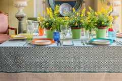 Teal Alotablot Tablecloth with Putty Border- Napkins Included
