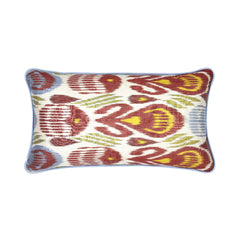 Luxury Silk Rectangular Green, Red, Blue & Yellow Ikat Cushion