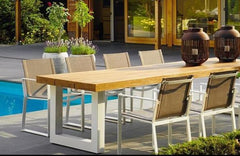 Solid Oak Garden Table with Straight Steel Leg Frame in Crisp White