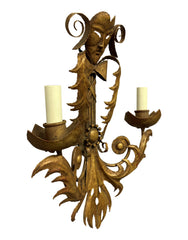 Unique Pair of Venetian Gilt Metal Wall Lights