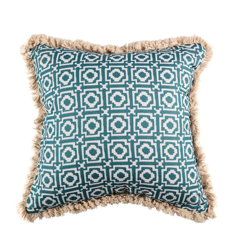 Alotablots' Cushion in Teal with Teal Velvet Back & Cream Fringe- Kelling Home