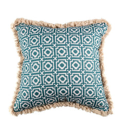 Alotablots' Cushion in Teal with Teal Velvet Back & Cream Fringe- Kelling Home
