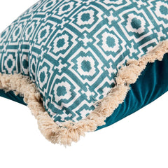 Alotablots' Cushion in Teal with Teal Velvet Back & Cream Fringe- Kelling Home