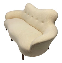 Sculptural Mid-Century Italian Sofa in Faux Lambswool