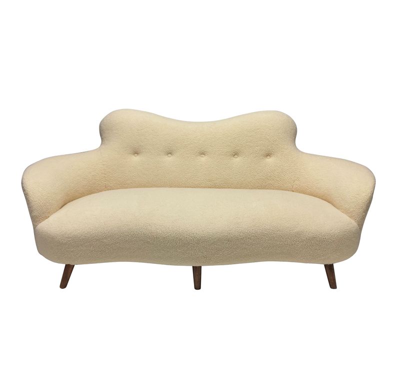 Sculptural Mid-Century Italian Sofa in Faux Lambswool