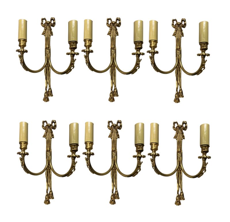 Rare Set of Six Mid-Century Twin Branch Wall Lights
