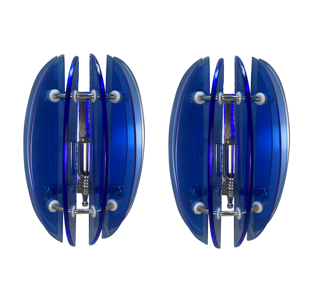 Pair of Veca Italian Blue Glass Wall Lights, 1960s