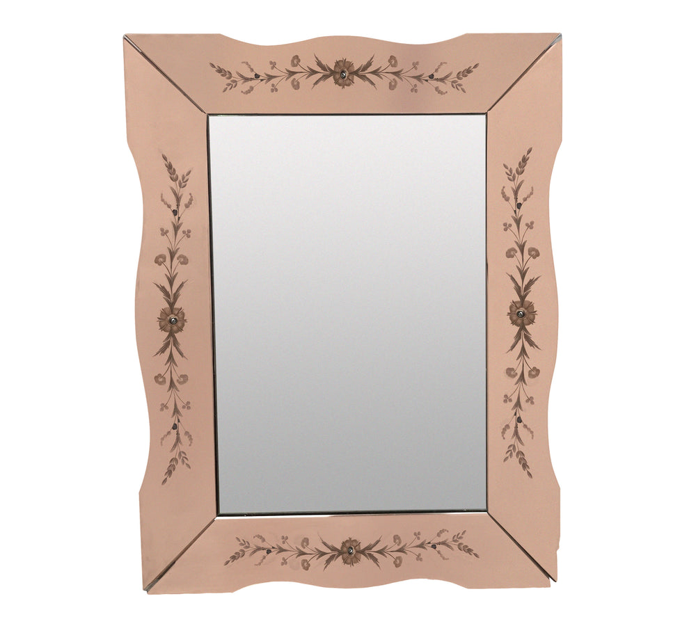 French Mid-Century Mirror with Rose Border