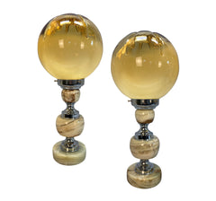 Pair of Antqiue Italian Onyx & Chrome Table Lamps