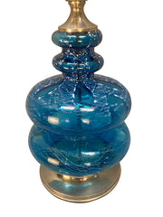 Pair of Mid-Century Blue Glass & Silver Table Lamps