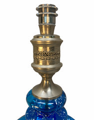 Pair of Mid-Century Blue Glass & Silver Table Lamps