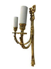 Six Twin Mid-Century Wall Lights with Tassells & Bows