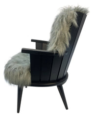 Pair of French Mid-Century Black Laquered Fluffy Armchairs