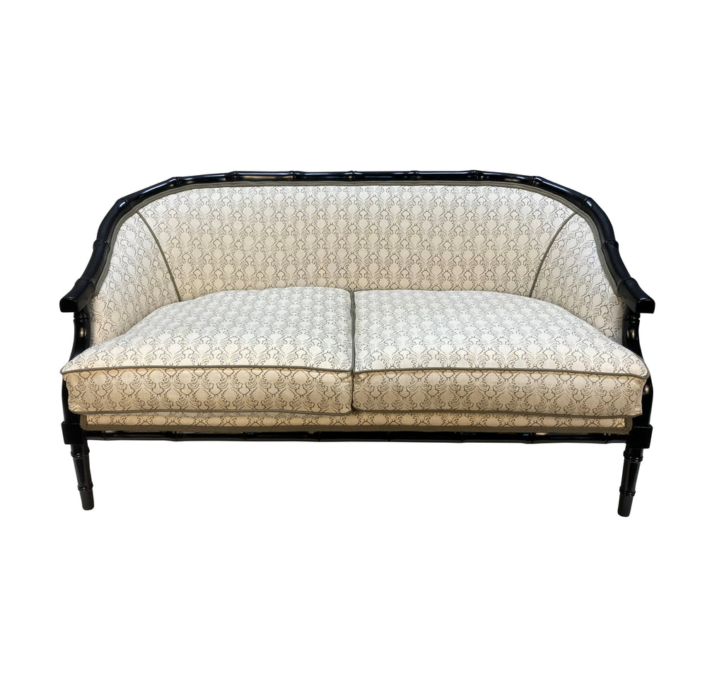 French Art Deco Faux Bamboo Sofa in Black Lacquer, 1930s