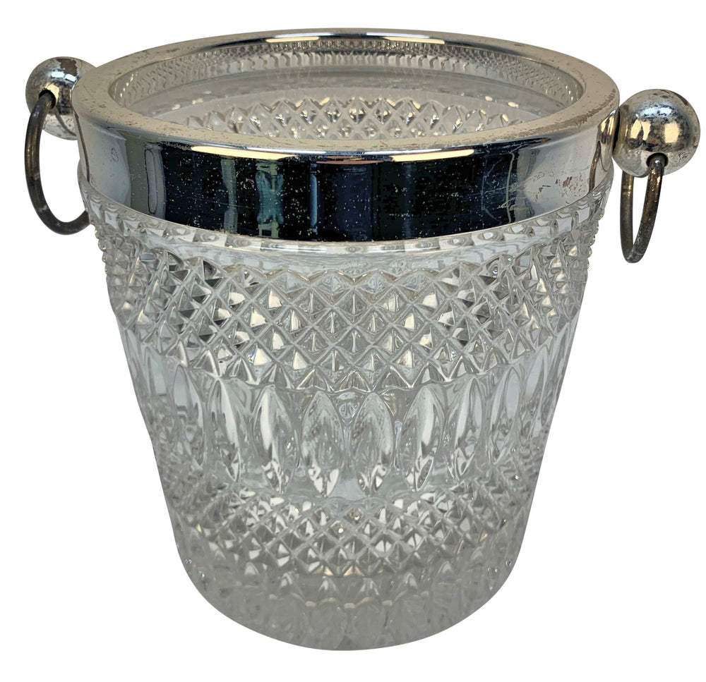 Large English Cut Glass & Silver-Plated Ice Pail, 1970s