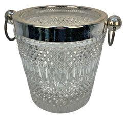 Large English Cut Glass & Silver-Plated Ice Pail, 1970s