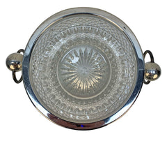 Large English Cut Glass & Silver-Plated Ice Pail, 1970s