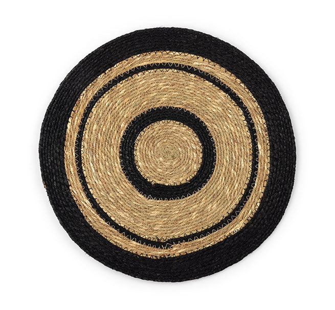 Set of 4 Seagrass Placemats | Black & Natural | British Colour Standard