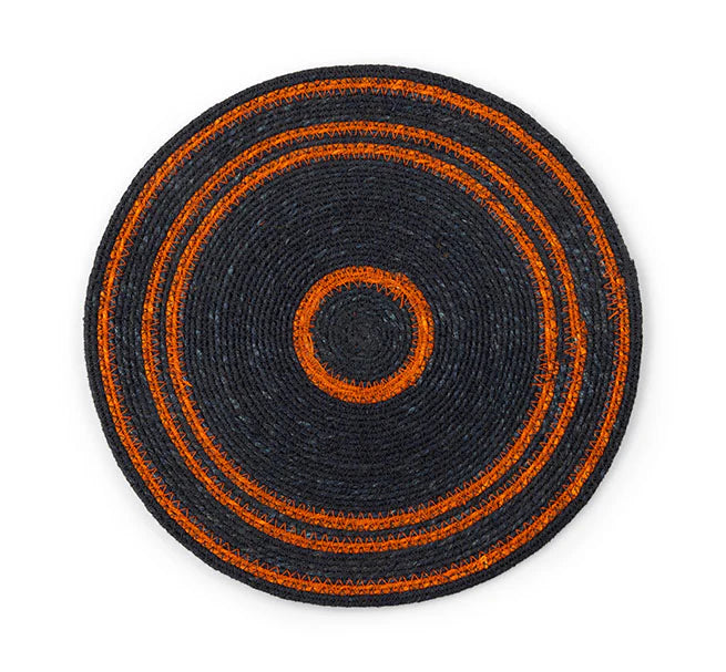 Set of 4 Seagrass Placemats | Midnight Blue & Rust | British Colour Standard