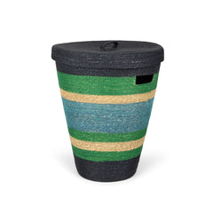 Handwoven Seagrass Striped Laundry Basket | Beryl Green, Midnight & Medici Blue | British Colour Standard
