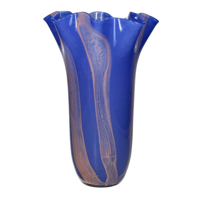 "Blue Twist Glass Vase with Scallop Design | Casa JJ
"