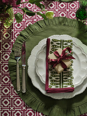 Raspberry Pink Alotablot Tablecloth with Peridot Green Border-Napkins Included