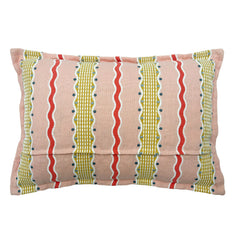 Hermia Peony | Pink, Red & Gold Striped Cushion | Linwood