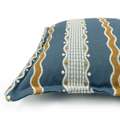 Hermia River | Blue & Gold Striped Cushion | Linwood
