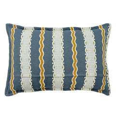 Hermia River | Blue & Gold Striped Cushion | Linwood