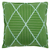 Oberon Glade | Green Embroidered Diamond Pattern Cushion | Linwood