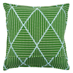 Oberon Glade | Green Embroidered Diamond Pattern Cushion | Linwood