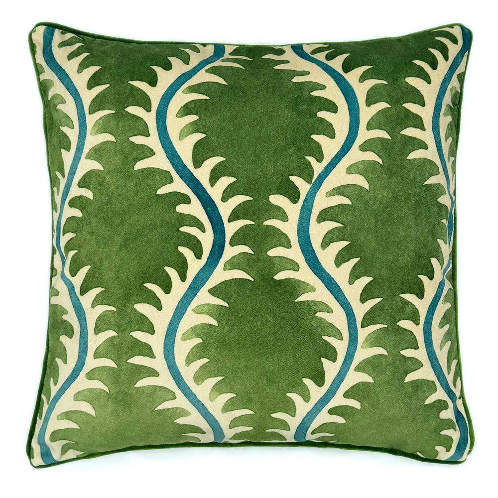 Helter Skelter Grass Velvet Cushion | Green & Blue | Linwood