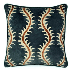 Helter Skelter Ink Velvet Cushion | Navy & Terracotta | Linwood