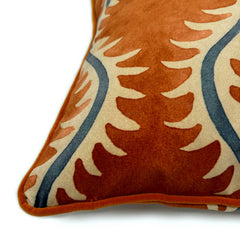 Helter Skelter Paprika Velvet Cushion | Orange & Navy | Linwood