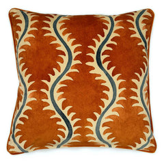 Helter Skelter Paprika Velvet Cushion | Orange & Navy | Linwood