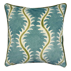 Helter Skelter River Bed Velvet Cushion | Green & Blue | Linwood