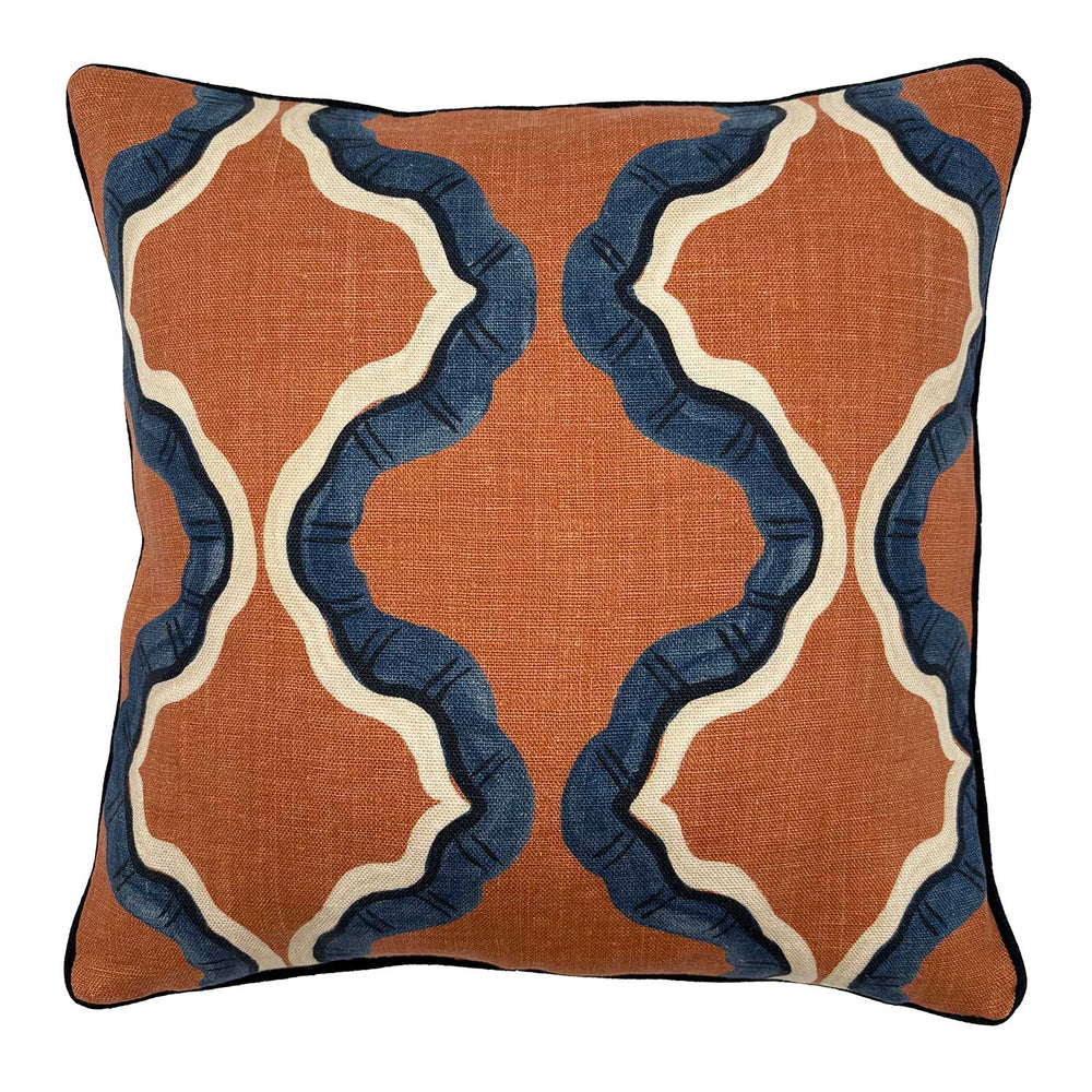 Ruffled Citadel Linen Cushion | Terracotta & Navy | Linwood