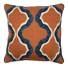 Ruffled Citadel Linen Cushion | Terracotta & Navy | Linwood
