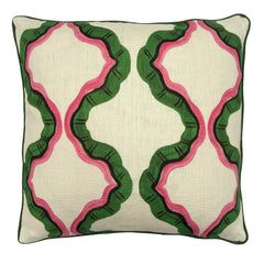 Ruffled Tahiti Linen Cushion | Pink & Green | Linwood